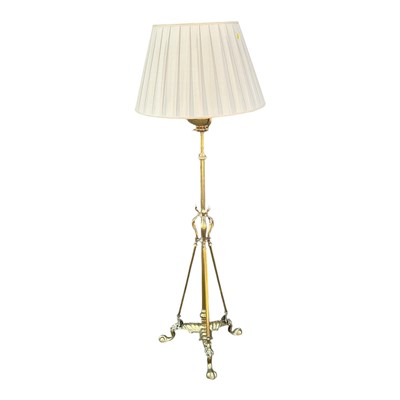 Lot 5401 - Antique brass standard lamp and pair of contemporary brass standard lamps