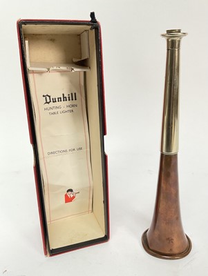 Lot 912 - Vintage Alfred Dunhill copper and nickel plated hunting horn table lighter