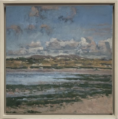 Lot 77 - Pandora Butterfield oil on canvas, Spring Light, Low Tide, Omey Island, 60cm x 60cm, signed and dated 2012 on frame, framed