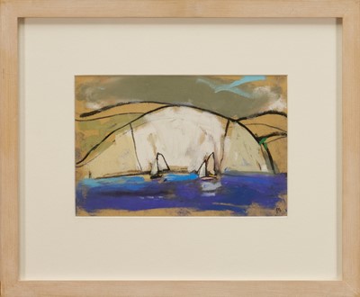 Lot 1120 - *Julian Bailey (b. 1963) pastel - Yachts off the Dorset Coast, signed with initials, gallery label verso, 16cm x 24cm, mounted in glazed frame