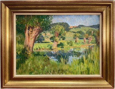 Lot 83 - Early 20th century oil on canvas, post impressionist landscape, 28.5cm x 40cm, framed.