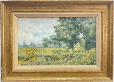 Lot 8 - Christopher Glanville (b. 1938) oil on board, View from Bredfield Hall,24cm x29cm, signed , framed