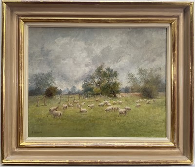 Lot 10 - Joyce Haddon (1914-1999) oil on board, Sheep may safely graze, 27.5cm x34.5cm, signed, framed.