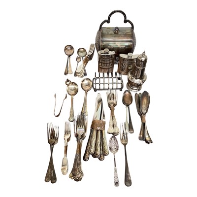 Lot 5095 - Collection of silver plated items to include cutlery, toast rack and others