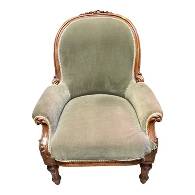 Lot 5396 - Victorian carved walnut framed spoon back armchair
