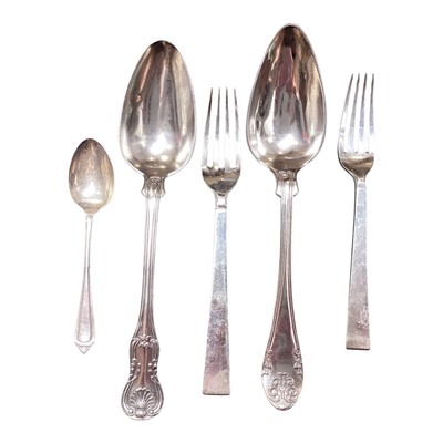 Lot 5264 - Two continental white metal table spoons, two silver forks and a silver teaspoon