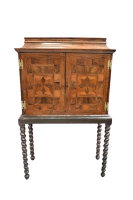 Lot 1467 - William and Mary style laburnum oyster veneered cabinet on stand