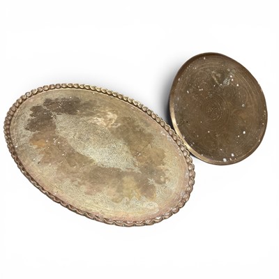 Lot 1486 - Exceptionally large Islamic oval brass tray and abother