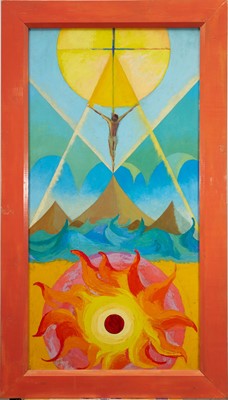 Lot 1106 - Phoebe Peto Willetts (1917-1978), oil on board - Creation, 120cm x 60cm, framed