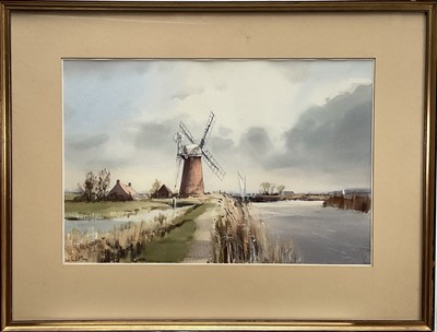 Lot 88 - Leslie L. Hardy Moore (1908-1997) watercolour - Stacey Arms Mill, Acle, Norfolk, signed 36cm x 54cm, in glazed frame.