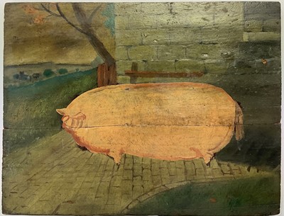 Lot 1132 - English Naive School, 19th century, oil on panel - A Prize Pig, unframed, 17 x 23cm