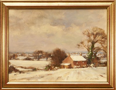 Lot 1164 - Owen Waters (1916-2004) oil on board, Winter Landscape, signed, 29cm x 39cm, framed