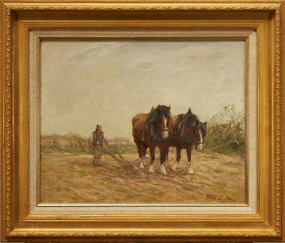 Lot 1144 - George Smith R.S.A. (1870-1934) oil on canvas - Heavy Horses at Work, signed, 41cm x 51cm, in gilt frame