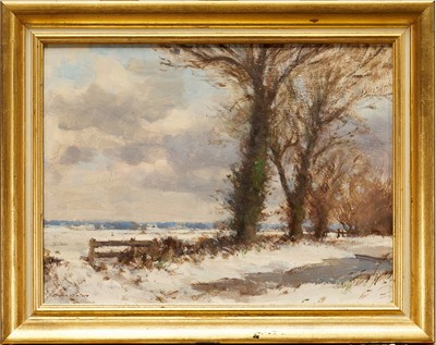 Lot 1166 - Owen Waters (1916-2004) oil on board, Near Ludham, signed, titled and dated 1974 verso, 29cm x 39cm, framed