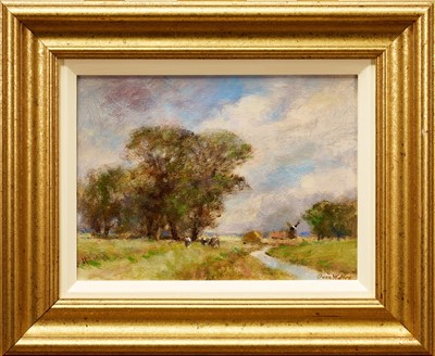 Lot 1168 - Owen Waters (1916-2004) oil on board, Marsh Landscape, signed, titled verso, 21cm x 28cm, framed