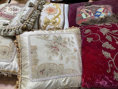 Lot 1499 - Group of cushions, including embroidered, velvet, etc