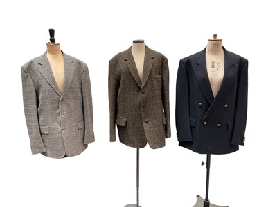 Lot 2557 - Gentlemen's Christian Dior navy wool blazer size 42 regular, Rinaldi check wool mix blazer size 50, Dunn & Co hand woven Harris Tweed jacket.
