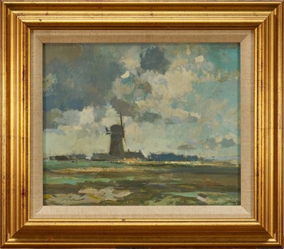 Lot 1011 - *Stanley Orchart (1920-2005) oil on board, Norfolk Mill, signed, 23cm x 29cm, gilt frame
