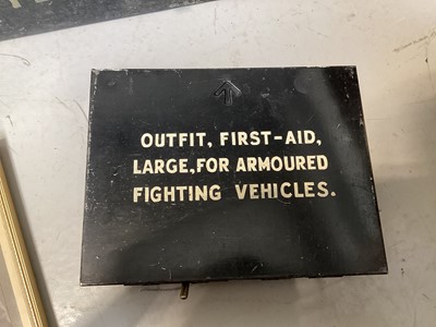 Lot 5167 - Military metal trunk containing a WWII brown leather belt and associated items