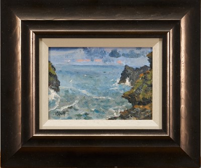 Lot 1019 - *Kieron Williamson (b. 2002) oil on canvas board, Choppy Waters Boscastle, signed and dated (20)14, 12cm x 17cm, framed
