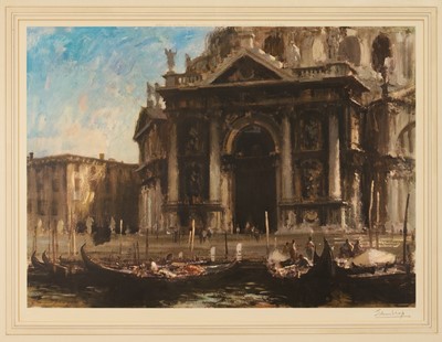 Lot 1124 - *Edward Seago (1910-1974) signed limited edition print, Gondolas by the Salute Venice, pub. Frost & Reed 1964, with blindstamp, 52cm x 72cm, glazed frame