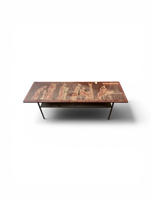 Lot 5312 - Mid century two tier coffee table with neoclassical Formica top on metal legs, 114cm x 38cm x 35.5cm high