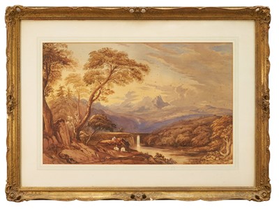Lot 1178 - John Varley (1778-1842) watercolour, extensive river landscape, signed, 45cm x 71cm, glazed gilt frame