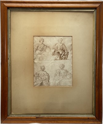 Lot 1181 - 18th century ink and wash study of a figure seated with globe, 24cm x 18cm, mounted in glazed frame