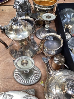Lot 5177 - Collection of silver and silver plate to include a silver vanity set, silver plated photo frames, plated coffee pot etc