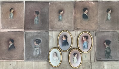 Lot 1204 - Group of twelve Victorian English School oils on board - Family Portraits, each named or inscribed verso, four oval in gilt frames