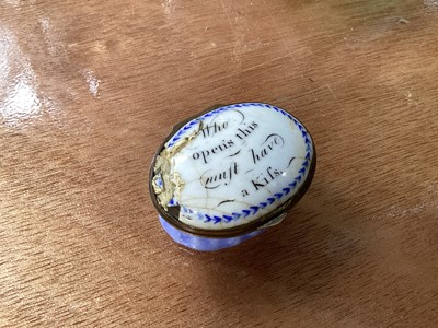Lot 5091 - Two 18th century Staffordshire enamel patch boxes with mottos to the lids