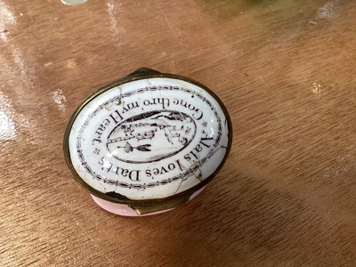 Lot 5091 - Two 18th century Staffordshire enamel patch boxes with mottos to the lids
