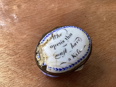 Lot 5091 - Two 18th century Staffordshire enamel patch boxes with mottos to the lids