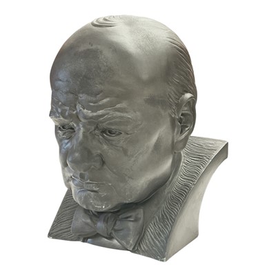 Lot 771 - Sir Winston Churchill, black glazed ceramic bust, stamped 506 to reverse, approximately 26cm in height.