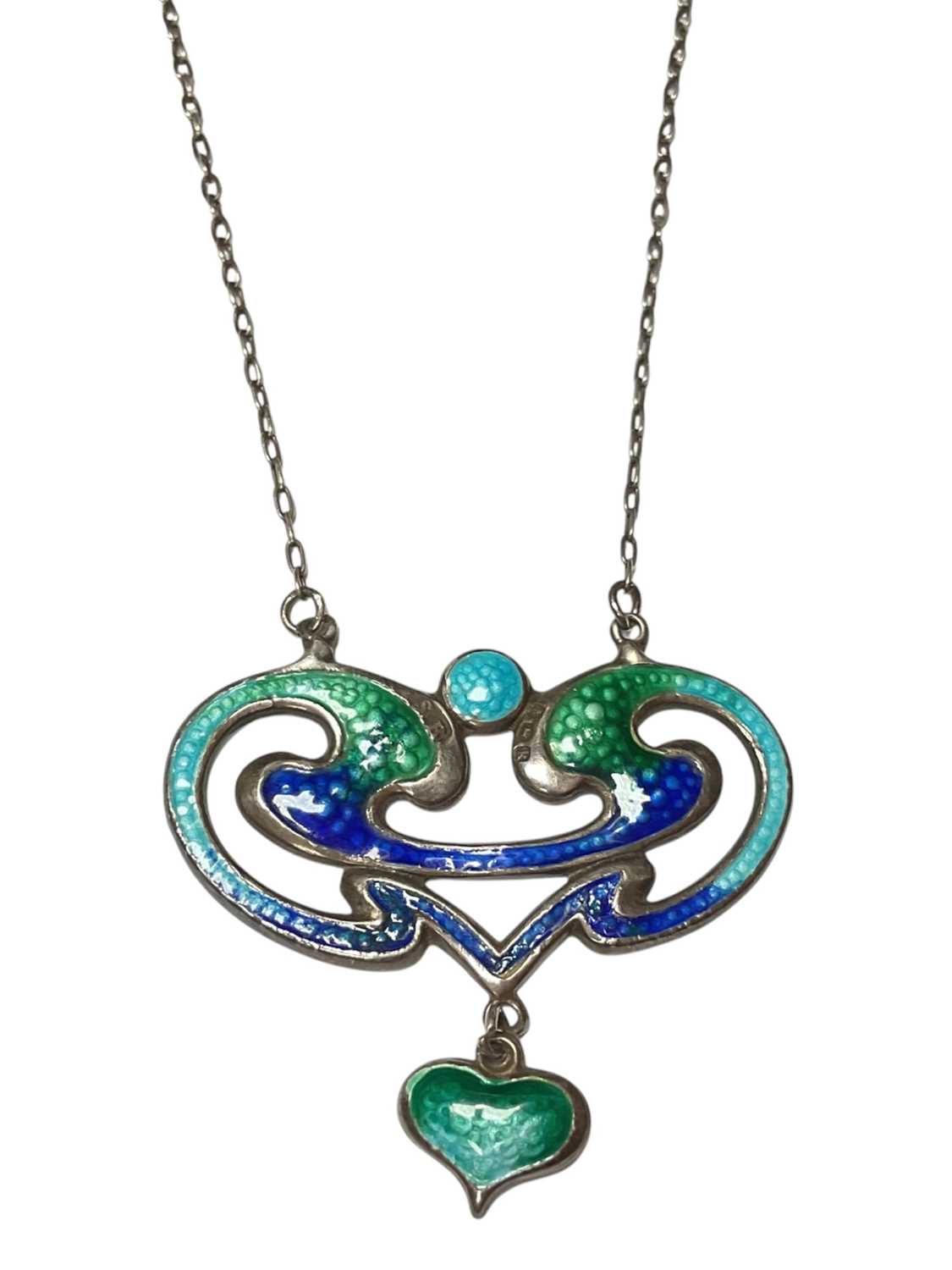 Lot 60 - Art Nouveau silver and enamel pendant necklace
