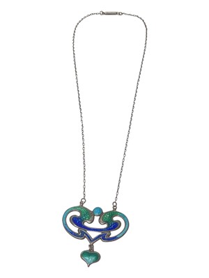 Lot 60 - Art Nouveau silver and enamel pendant necklace