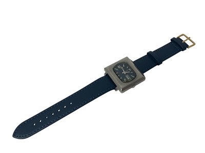 Lot 65 - 1970s Seiko 5 stainless steel wristwatch with a blue ‘TV’ dial, on a later blue leather strap