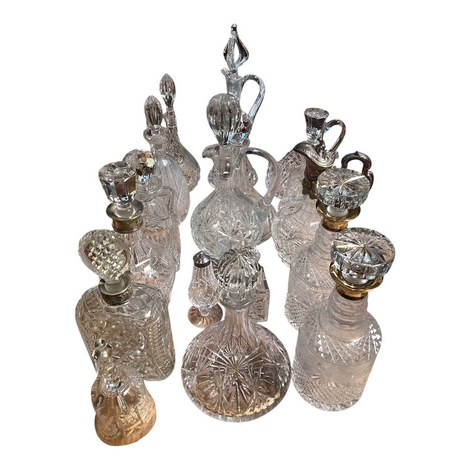 Lot 5145 - Collection of cut glass decanters, some silver mounted