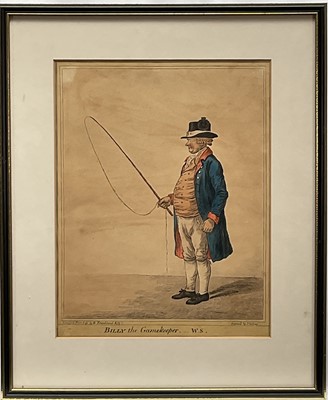 Lot 1191 - James Gillray (1756-1815) hand-coloured etching, Billy the Gamekeeper, pub. H. Humphrey, April 23rd 1810, 30cm x 23.5cm, glazed frame