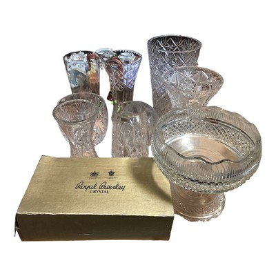 Lot 5144 - Group of cut glass vases to include Royal Brierley crystal etc