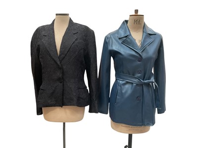 Lot 2562 - 1960s Hardy Amies wool suit size 14, other 1960s clothing includes Morgan de Toi faux leather jacket, Londonus mini shift dress pink and yellow daisies by Sybel Zeiker, black velvet mini dress...