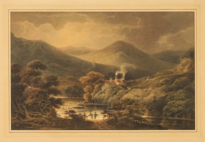 Lot 1184 - Paul Sandby Munn (1773-1845) watercolour, Welsh Hills, signed with initials, 20cm x 31cm, glazed frame