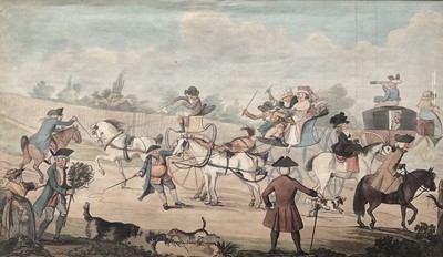 Lot 1185 - William Dickinson (1746-1823) after Henry Bunbury, hand-coloured engraving, Richmond Hill, 43cm x 74cm, framed