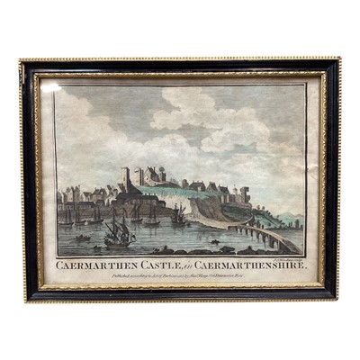 Lot 5126 - 18th century framed engraving Laugharne castle, and collection of Welsh castle prints
