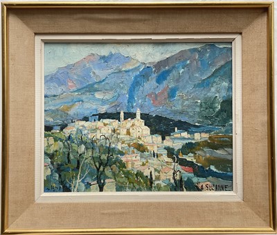 Lot 91 - Andre Suzanne oil on canvas, Mediterranean landscape, Village de Montagne, 31cm 39cm, framed.