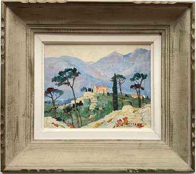 Lot 92 - Andre Suzanne oil on canvas, The Monastery of the Annunciade, Menton, France, signed and dated 1977, 21cm x 26cm, framed.
