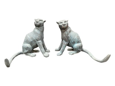 Lot 5326 - Pair of bronze garden ornaments of Leopards, 33cm high