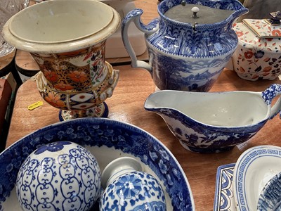 Lot 5170 - Group of mostly 19th century English ceramics, including a Mason's Ironstone tureen and stand, blue white transferware, etc