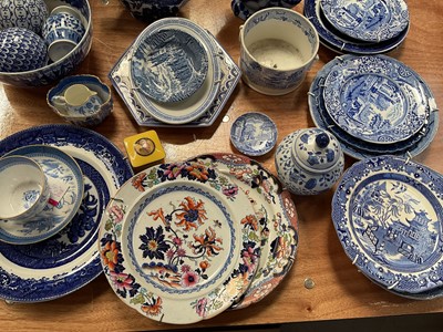 Lot 5170 - Group of mostly 19th century English ceramics, including a Mason's Ironstone tureen and stand, blue white transferware, etc