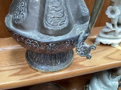 Lot 5092 - Group of oriental items including a Tibetan bronze Buddha, copper ewers etc